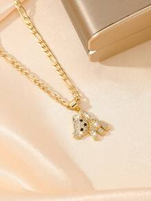 1pc Copper Inlaid Zirconia Cute Mischievous Swing Bear Pendant Necklace, Suitable For Girls/Boys/Family/Friends, Multifunctional, Luxury, Party, Banquet, Holiday, Christmas, Thanksgiving, Halloween, Gift