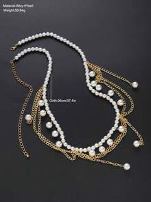 17KM 1pc Simple Fashion Multi-Layer Tassel Faux Pearl Retro Bohemian Waist Chain, Suitable For Women, Couples, Vacation, Date, Daily Casual, Party, Wedding Dress, Christmas Gift - Yellow Gold - View 7