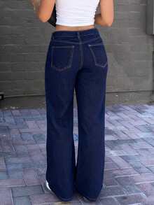 MYOURSA Women's Loose Low Waist Wide Leg Jeans, Casual Y2K College Style Street Wear, Autumn - Dark Wash - View 4