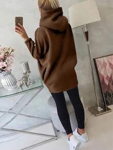 Women's Casual Elegant Sweatshirt, Solid Color With Zipper And Tulip Hem, Suitable For Autumn - Coffee Brown - View 7