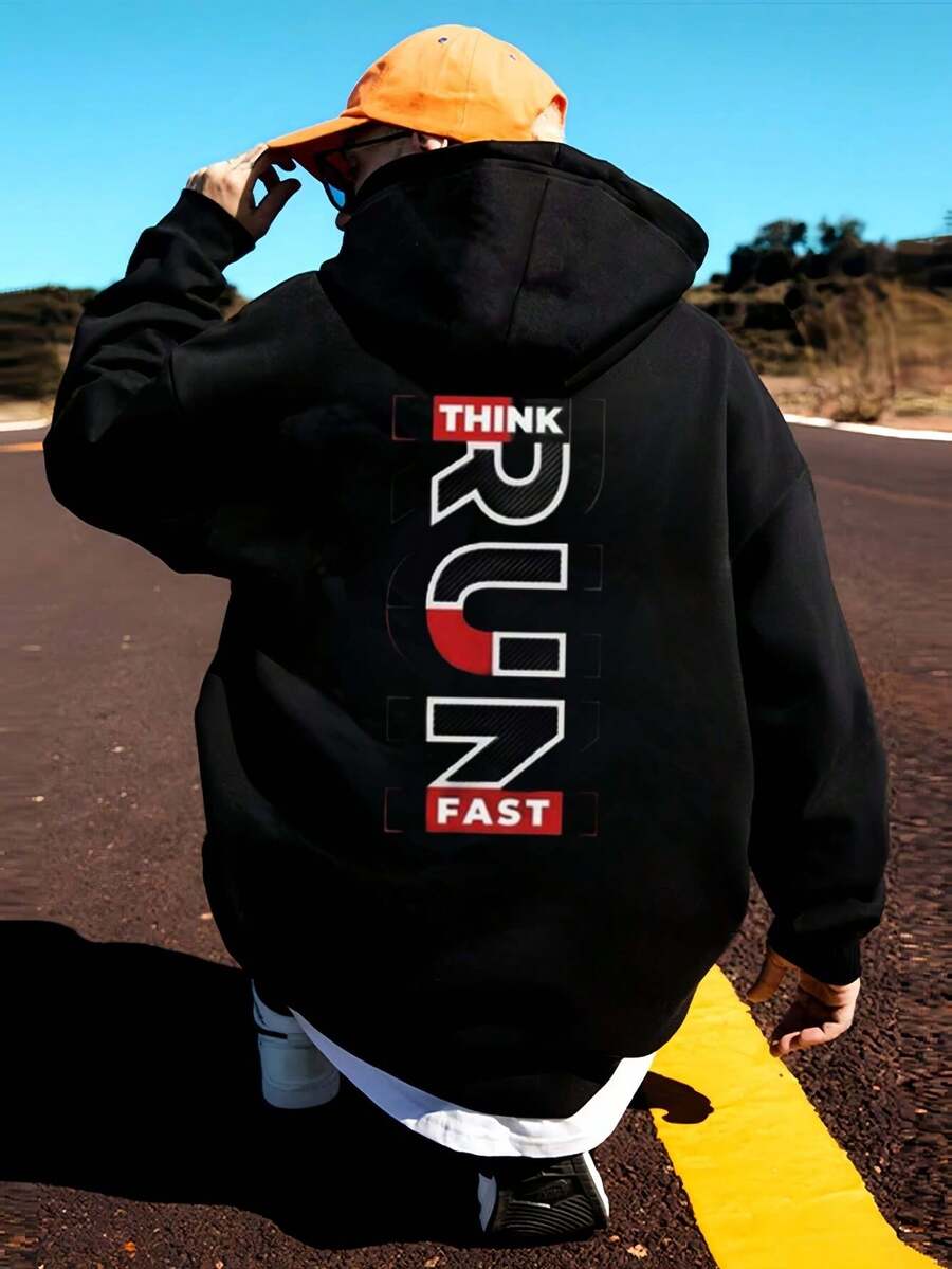 Envío dentro del país | Sudadera con Capucha negra, Diseño Relajado con Estampado, Bolsillos Espaciosos, Perfecta para Otoño e Invierno, Casual y Abrigada - Negro - Ver 1