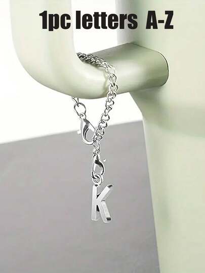 1 Pc Alloy Simple Style Pendant & 26 English Alphabet Cup Accessories - Silver Alphabet Water Cup Chain With Handle, Glass Cup Alphabet Decorations | Multifunctional Alphabet Backpack Chain/Water Cup Keychain/Insulated Cup Pendant & Stylish Alphabet Keychain | Suitable For Daily Use/Home Life/Campus/Travel/Business Trips