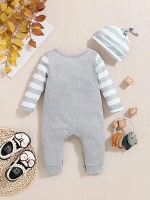 Customized Personalized Name Baby Romper, Unisex Infant Long Sleeve Casual Jumpsuit With Hood - Grey - View 2