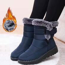 Women's Mid-Calf Boots Suitable For Wearing In 4 Seasons. New Winter Style Fleece-Lined Warm Boots, Non-Slip And Wear-Resistant, Comfortable Casual Shoes, Fashionable Fleece-Lined Thickened Warm Shoes, High-Top Platform Boots. - 藏蓝色 - 查看 5