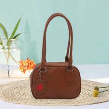 Polyurethane Shoulder Bag for Women Cute Handbag with Heart Shaped Tag for Everyday Use - Marrón claro - Ver 4