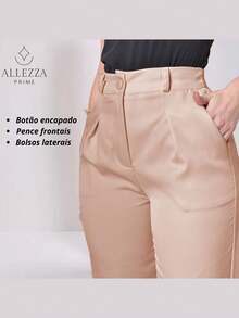 Women's Tailored Casual Basic Dress Pants, Comfortable, Simple, Button-Down, Pocket, Office, Airport Wear, Everyday Wear - 米色 - 查看 4
