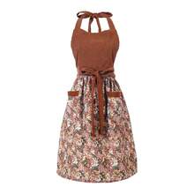 Cute Floral Aprons For Women With Pockets,Cotton Adjustable Neck Strap Apron For Kitchen CooFKing BaFKing Gardening{Inchsize_nameinch:InchMediuminch,Inchcolor_nameinch:InchBrowninch} - màu nâu - Xem 1