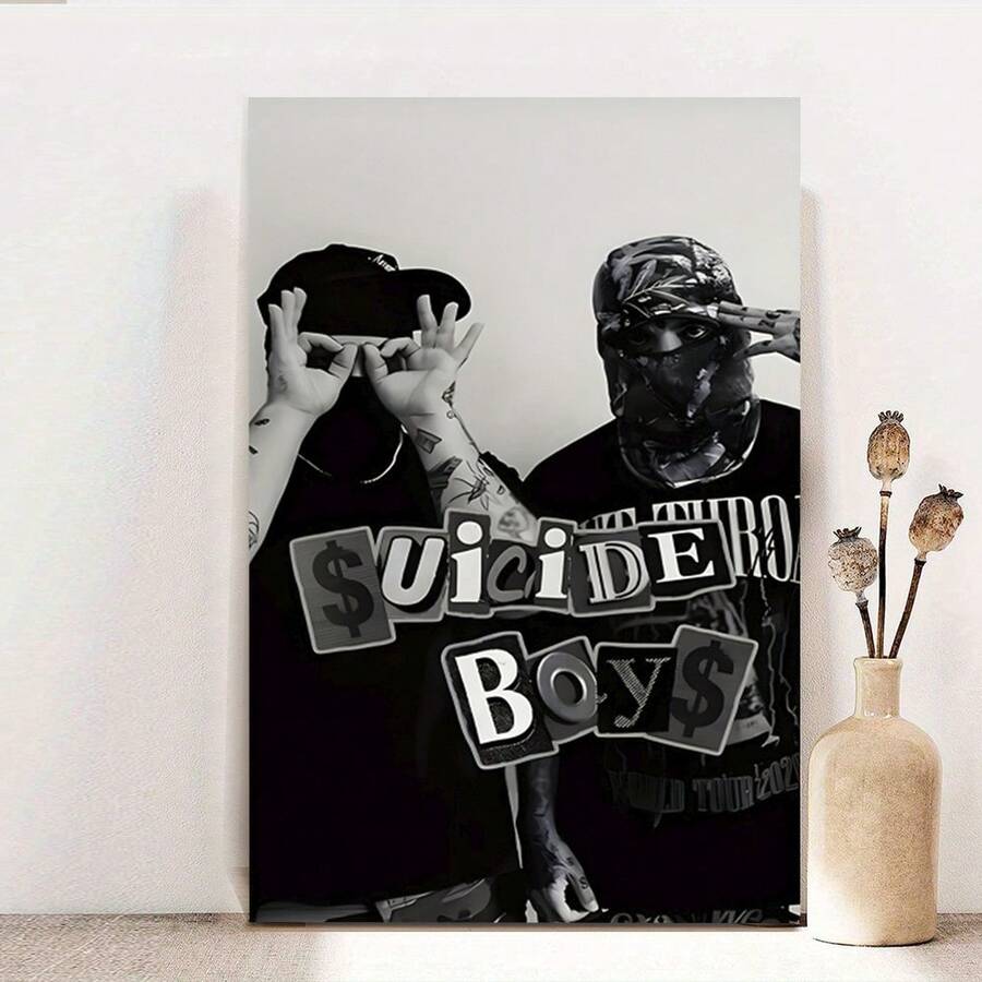 1pc Framed 1pc  Suicide Boys Album Cover Canvas Poster, Hip Hop Pop Fashion Wall Art Print, Modern Aesthetic Decor For Living Room, Bedroom, Office - Multipurpose, Wall Hanging, No Electricity Needed, Music Wall Art 2D - 裱框 - 查看 1