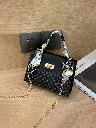 New Summer Fashion Polka Dot Shoulder Bag/Crossbody Bag, Detachable Chain Scarf Handbag, New Minimalist Chain Crossbody Bag For Women, Exquisite Lock Shoulder Bag, Fashion Scarf Bag, Suitable As A Gift For Family, Wife, Mother, Sister, Girlfriend, Exquisite Gift, Scarf Crossbody Bag, Suitable For Halloween, Christmas, Thanksgiving, Valentine's Day, Anniversary And Other Occasions.