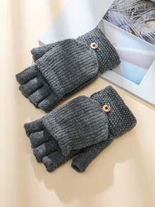 1 par de guantes sin dedos convertibles de punto, guantes de dedo medio forrados para estudiantes que escriben, jóvenes con pantalla táctil, oficina, a prueba de frío, ciclismo al aire libre, guantes 2 en 1 para el atuendo de Acción de Gracias, Navidad, invierno, mujer+equipo de invierno+guantes de oso+Navidad