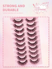 ENCHUW 10 Pairs Natural Look Eye Lashes 3D Clear Band Lashes Wispy Faux Mink Eyelashes Fluffy Fake Eyelashes For Daily Wear - Black - View 5
