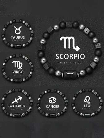 YAUKIA 十二生肖男女情侣友谊手链，火山石和赤铁矿珠子串成，绝佳的个性化礼物