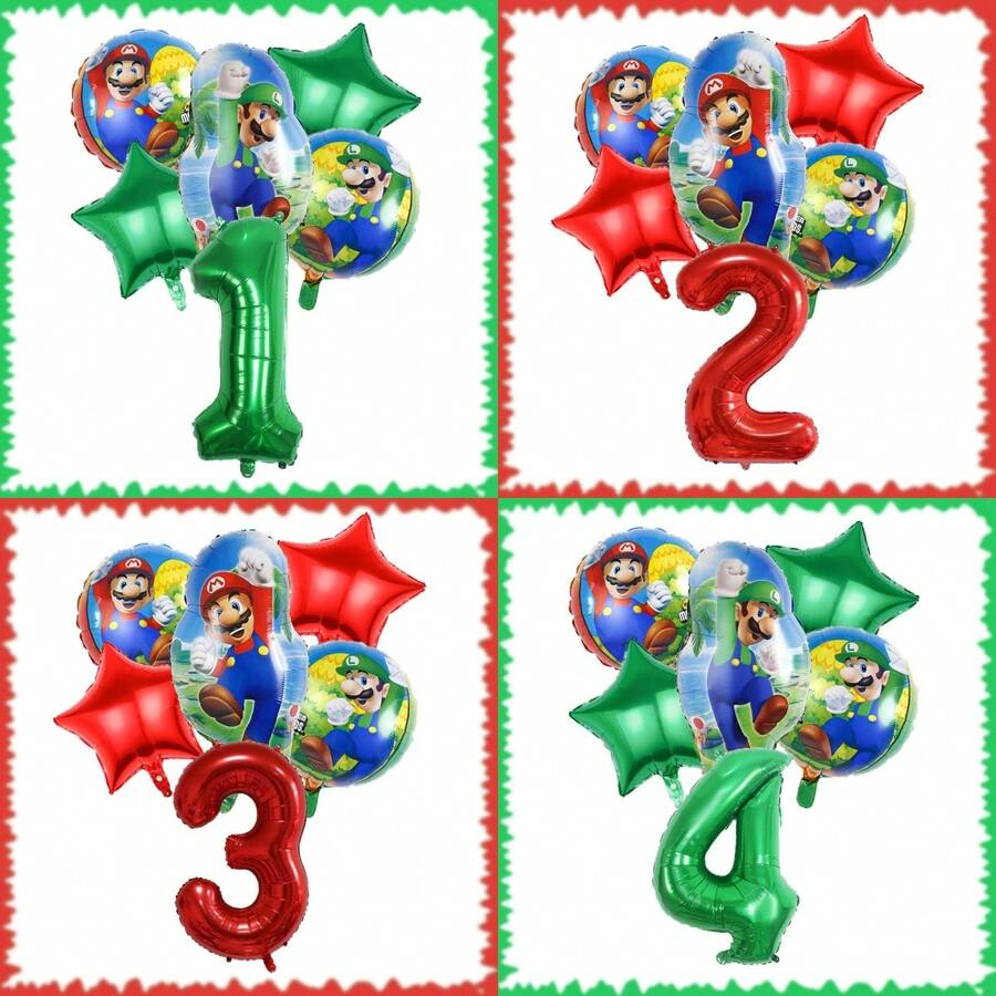 超级马里奥生日派对套装 - 18英寸铝箔气球和32英寸数码气球。生日派对装饰、家居装饰背景、完美生日派对装饰、生日墙面装饰、摄影工作室装饰用品。 - 彩色 - 查看 1