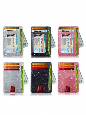 闪亮女士极简零钱包多卡位信用卡夹超薄钱包礼品卡套短款迷你钱包女士可爱钱包卡包男士小钱包腕包零钱包挂绳