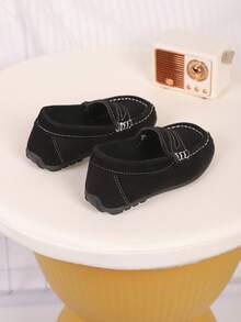 2025 Autumn/Winter Kids Boys Girls Retro Soft Bottom Loafers, Children's British Style Canvas Slip-On Comfortable Shoes, Boys Dress Shoes - Black - View 4