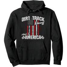 Modified & Sprint Cars - American Flag - Dirt Track Racing Pullover Hoodie - Black - View 1