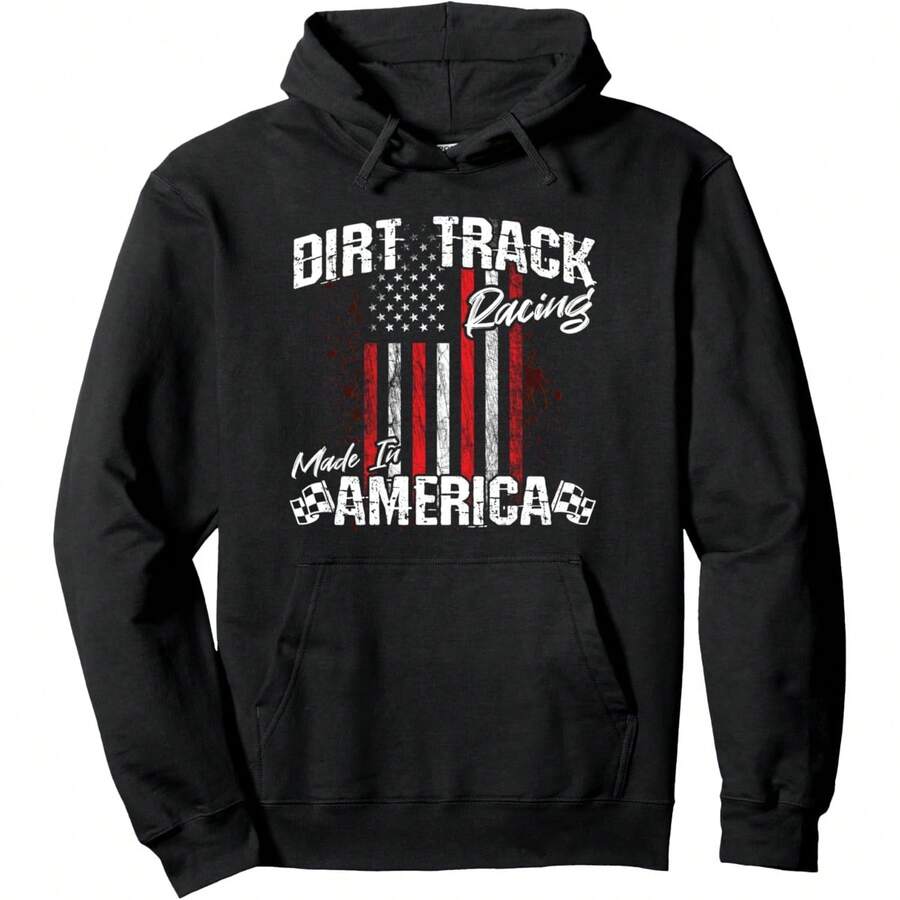 Modified & Sprint Cars - American Flag - Dirt Track Racing Pullover Hoodie - Black - View 1