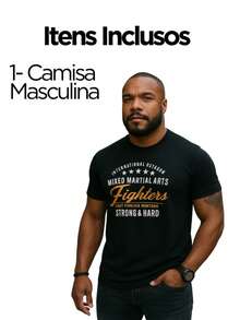Camiseta Camisa Masculina Pontobr Fighters Manga Casual Basica Curta Estampada Malha 100% Algodão