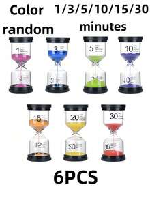 1/6 unidades de cronômetros coloridos requintados, enfeites de mesa para escritório, cronômetros de aprendizagem para escritório de 1 minuto/3 minutos/5 minutos/10 minutos/15 minutos/30 minutos, cronômetros de areia para artesanato em sala de aula, casa e escritório (cor aleatória)