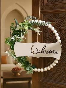 1pc Wooden Bead Wreath, Artificial Green Plant Flower Entrance Hanging Decor, Boho Style Wall Art, Suitable For Entryway, Living Room, Home Decor, Party And Daily Use - Multicolor - View 13