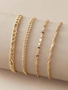 4pcs/Set Minimalist Chic Metal Thin Chain Layered Geometric Anklet Jewelry Set, Versatile For Any Occasion, Perfect Gift For Women - Multicolor - View 6
