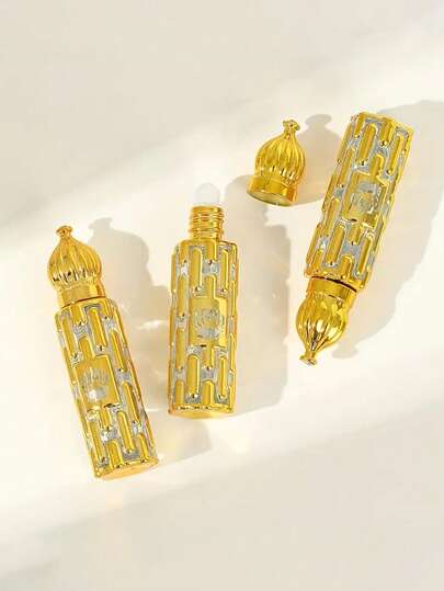 10毫升半透明金色玻璃滚珠瓶，防漏可重复灌装旅行装空化妆品容器，便携式迷你滚珠瓶，适用于精油香水，符合TSA规定的飞机随身携带洗漱用品套装，耐用化妆品分装瓶，适合居家、户外度假、DIY护肤品灌装瓶，男女通用礼品包装滚珠瓶套装，商务旅行必备