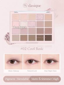 Dasique 20-Color Eyeshadow Palette, Long-Lasting Pigmentation, Easy To Apply, Smooth Blendable Formula, Cruelty-Free, Vegan, Holiday Essential, Rose Girl's Best Color Charm, Christmas Gift, Fashion Brand, Back To School Must-Have - #02 Cool Basic - 查看 12