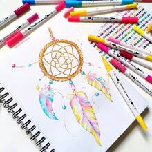 Ohuhu Markers For Adult Coloring Books No Bleeding 60 Colors Coloring Markers Water-Based Dual Tips Fineliner & Brush Drawing Pens Art Pens For Adults Sketch Journal - Maui - White - 60色 - 查看 8