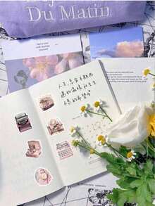 63pcs/Pack Retro Style Pink Stickers For Vintage Item Decoration, Diy Phone Case, Notebook, Travel Album And More - Hồng - Xem 6