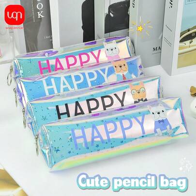 WQN 1pc High-Appearance Laser Pencil Case, Cute Ins-Style Large-Capacity Durable And Stain-Resistant Zipper Design, Suitable For Back-To-School Season