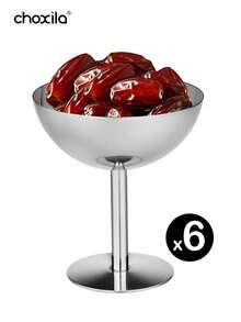 choxila 1/6/12件装不锈钢甜点杯、水果杯、蛋糕杯、糖果杯，圆形带底座布丁托盘，沙拉酸奶小吃盘，适用于婚礼/派对/聚会/斋月