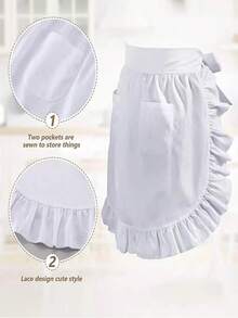 1pc Waist Apron Maid Costume, Cute & Vintage Style With Pockets, Pleated Kitchen Cooking Half Apron,Kitchen,Bathroom,Home,Household Supplies - 白色 - 查看 5