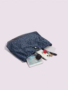 2025 Spring/Summer New Fashionable Leopard Print Casual Versatile Large Capacity Drawstring Backpack, Simple And Lightweight For Commuting - Navy Blue - View 7