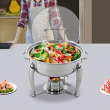 DONSU Runder 4-Liter-Chafing-Dish-Buffetwärmer aus Edelstahl mit Glasdeckel, Brennstoffhalter, Abtropfschale und abnehmbaren Pfannen