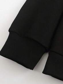 Envío dentro del país | Sudadera con Capucha negra, Diseño Relajado con Estampado, Bolsillos Espaciosos, Perfecta para Otoño e Invierno, Casual y Abrigada​ - Negro - Ver 4