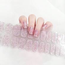 French Glitter Nail Stickers, Semi-Transparent, No-Bake Gel Fingernail Wraps To Make Your Hands Shine All Over Nail Polish Strips, Requires No Ligh - 粉色 - 查看 2