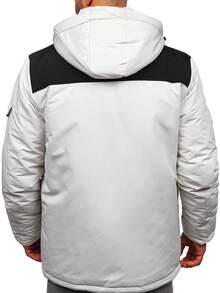 Giacca con cappuccio, autunno/inverno, con cerniera, uomo, calda, tinta unita, casual, classica, per uso quotidiano, stile di strada, basic, vestibilità regular - Beige chiaro - Visualizzare 4