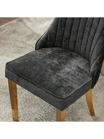 Flocked Chenille Rayon Dining Chairs, Com Tafel Kitchen Stoel Fabric Upholstery Goud Stainless Steel Legs, Set Of (Black). view 8