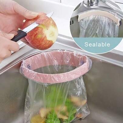 1 pieza Organizador de fregadero de fácil instalación y soporte para bolsa de basura montado en la pared, estante para bolsas con ventosa - Soporte para bote de basura, adecuado para almacenamiento en el fregadero, apto para cocina, lavavajillas, estante de bolsas de basura de plástico duradero