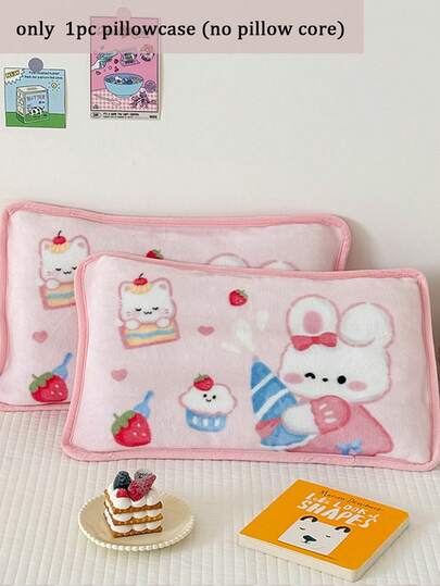 1pc Pillowcase (Without Pillow Insert), Cartoon Animal Print Plush Pillowcase, Double-Sided Thickened Milk Velvet Pillowcase, Warm And Non-Shedding, Removable And Washable, Zipper Closure, Suitable For Babies, Kids, Autumn/Winter, Featuring Lion, Dinosaur, Rabbit, Panda, Elephant, Penguin Patterns