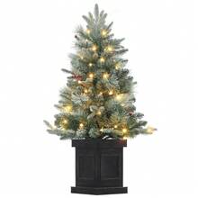 90 cm Verde Árbol de Navidad Artificial Iluminado con 78 Luces LED Base en Maceta a Pilas para Decoración Navideña de Casa Jardín Oficina - Verde - Ver 1