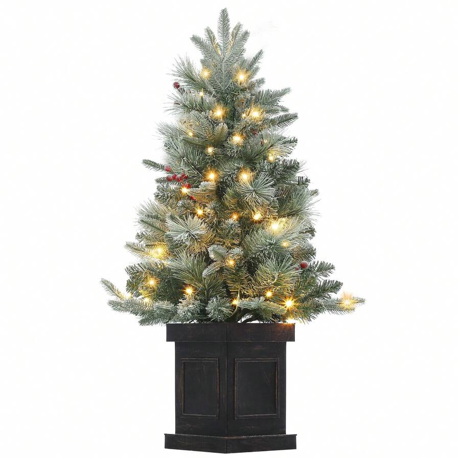 90 cm Verde Árbol de Navidad Artificial Iluminado con 78 Luces LED Base en Maceta a Pilas para Decoración Navideña de Casa Jardín Oficina - Verde - Ver 1