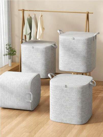 1 pieza Bolsa de almacenamiento gris de gran capacidad con cremallera, bolsa de almacenamiento de ropa mejorada, bolsa de almacenamiento de juguetes, bolsa de embalaje para mudanzas, bolsa de almacenamiento misceláneo clásica, bolsa de almacenamiento con patrón espiga, cremallera de aleación de doble vía, asa resistente, tela suave, cremallera de precisión, adecuada para almacenamiento misceláneo en el hogar, clasificación de ropa, almacenamiento de ropa de cama de temporada