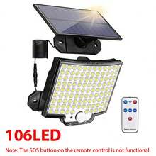 1个106颗LED太阳能供电人体感应户外花园庭院壁灯（遥控SOS按钮不可用）