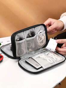 1pc/Set Double Layer Digital Accessories Storage Bag, Multi-Functional Organizer Pouch, Nylon Multi-Pocket Handbag Organizer, Mesh Design, Large Capacity, Dual Zipper Big Bag, Waterproof Portable Electronics Organizer Bag