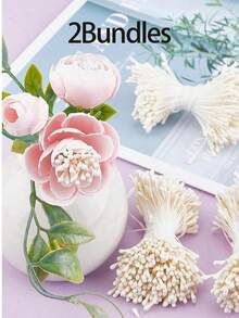 400支/包 2毫米人造花蕊，家居花艺装饰，仿珍珠光泽花蕊，适用于婚礼花艺制作、剪贴簿、婚礼装饰、DIY家居装饰、情人节、生日礼物、毕业典礼、返校季、房间装饰、学习用品