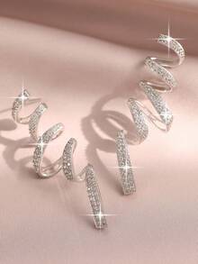 1pair Luxury Spiral Cubic Zirconia Dangle Earrings,Fashion Versatile Large Earrings For Women Wedding/Engagement Banquets,Anniversary Party Gift - White - View 9