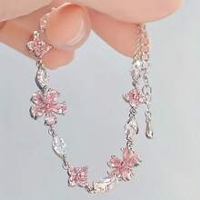 1 Piece - Elegant Pink Cherry Blossom Bracelet, Women's Fashion Cute Exquisite Cube Petal Adjustable Bracelet - Hồng - Xem 1