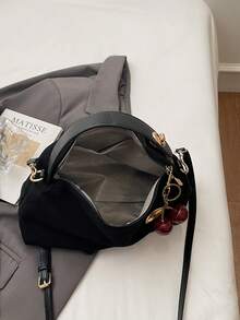 1pc Women's New Crescent Moon Handbag, Fashionable Minimalist Suede Tote Bag, Suitable For Dates, Gifts, Commuting, Shopping In Autumn/Winter - Black - View 4