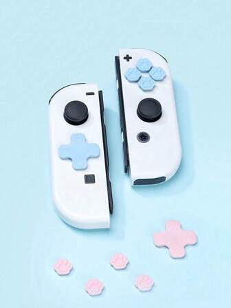 GeekShare 10个粉色和蓝色猫爪图案硅胶方向键和ABXY键帽，兼容/OLED Joy-Con手柄